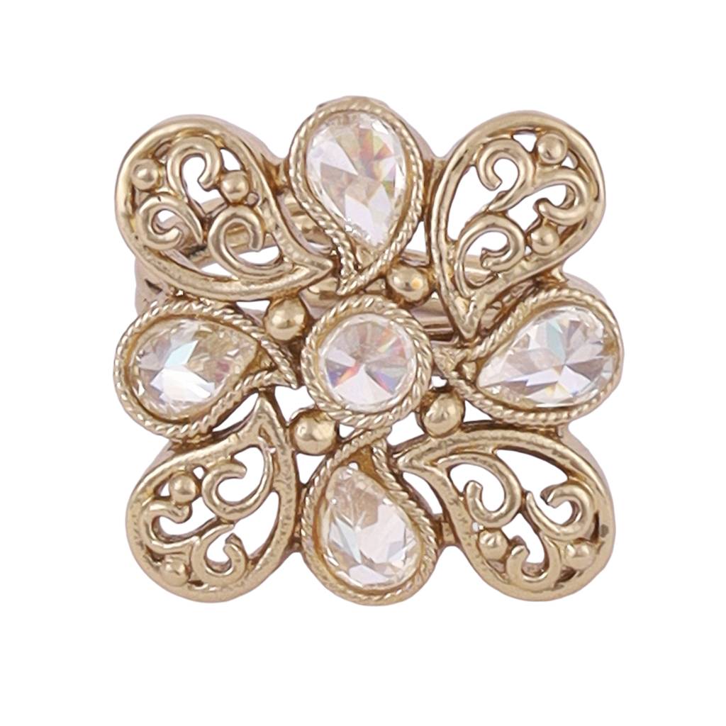 Stylish Paisley Design Gold Plated Adjustable Finger Ring For Women : 15FR951