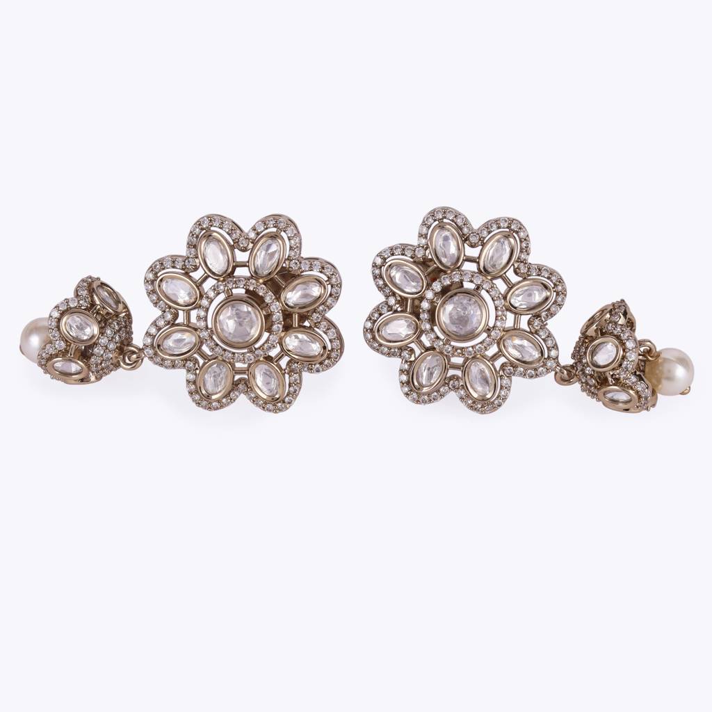 Classy Flower Design Gold Plated Dangle Earring For Women And Girls : 15JE43-White