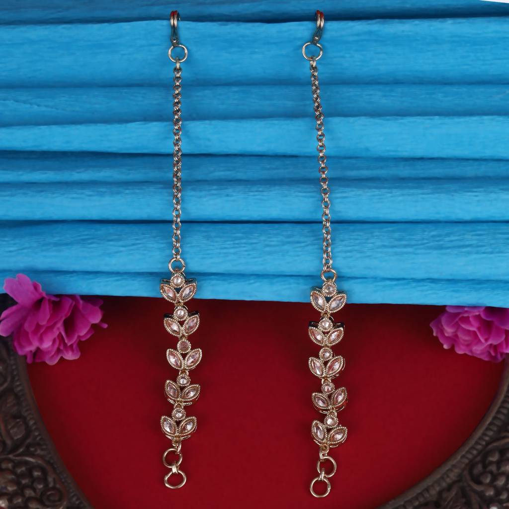 Traditional Leaf Design Long Chain Gold Plated Combo Set Of 2 Ear-Chain(Kaanchain) For Women : 15KC92_15KC112