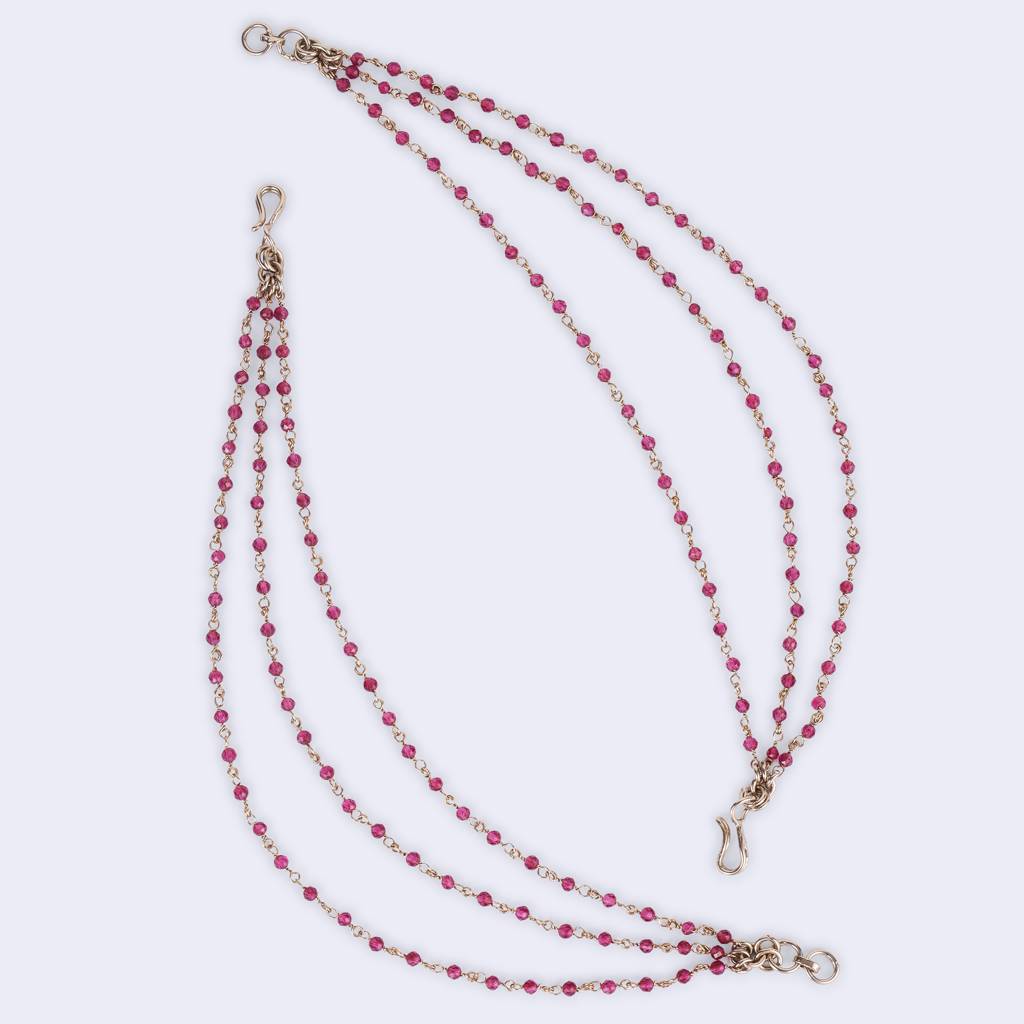 Lovely 3 String Long Chain Red Bead Gold Plated Set Of 2 Ear-Chain(Kaanchain) For Women : 15KC117-R