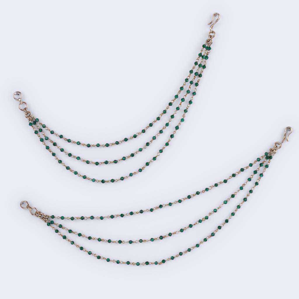 Traditional Modish 3 String Long Chain Gold Plated Set Of 2 Ear-Chain(Kaanchain) For Women : 15KC117