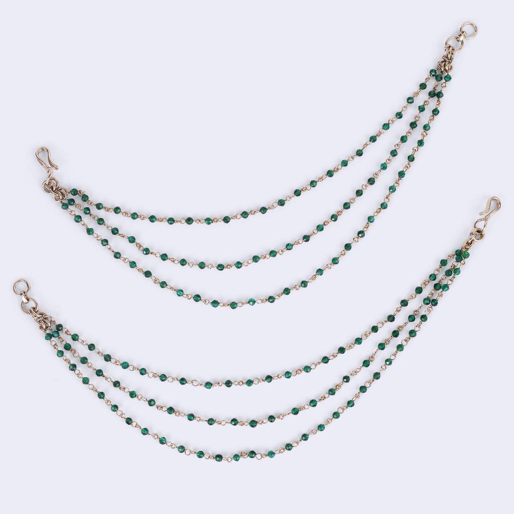 Traditional Modish 3 String Long Chain Gold Plated Set Of 2 Ear-Chain(Kaanchain) For Women : 15KC117