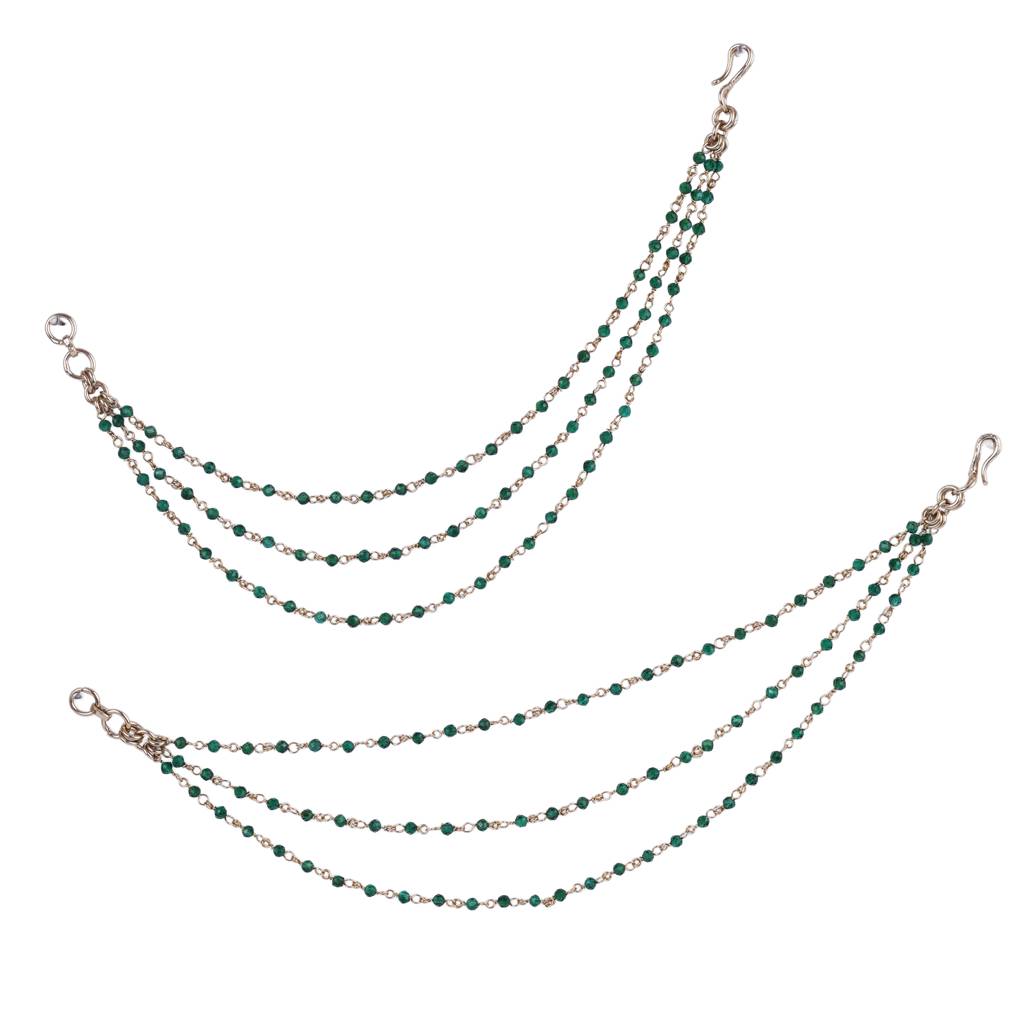 Traditional Modish 3 String Long Chain Gold Plated Set Of 2 Ear-Chain(Kaanchain) For Women : 15KC117