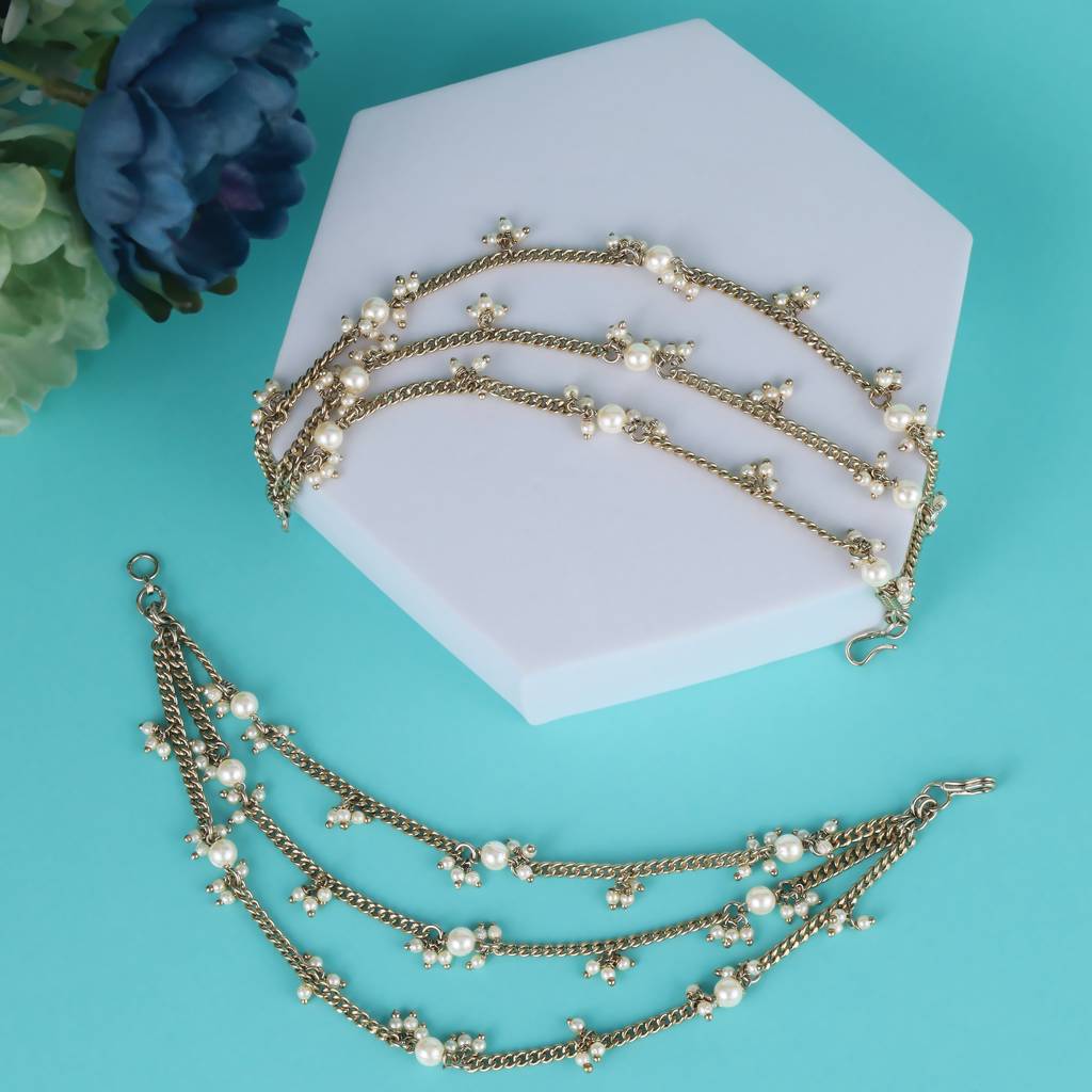 Traditional Stylish 3 String Long Chain Gold Plated Combo Set Of 2 Pearl Ear-Chain(Kaanchain) For Women : 15KC132_15KC86