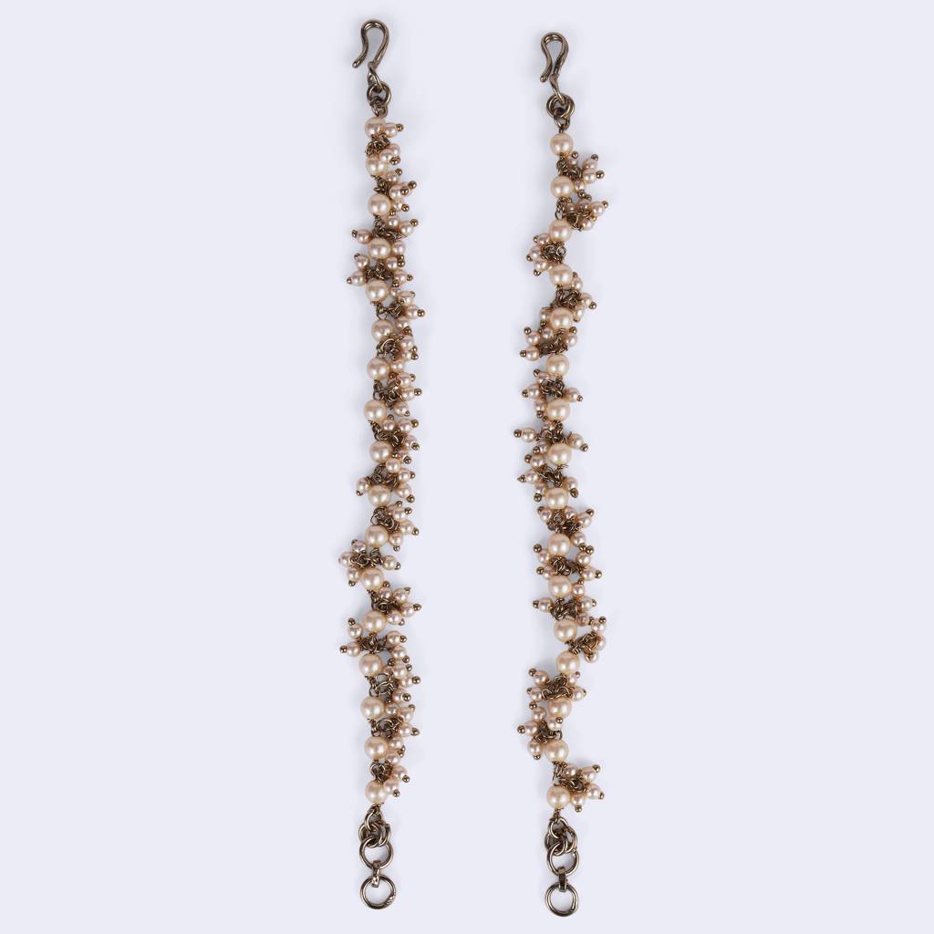 Traditional Superb Long Chain Gold Plated Set Of 2 Pearl Guchha Ear-Chain(Kaanchain) For Women : 15KC86