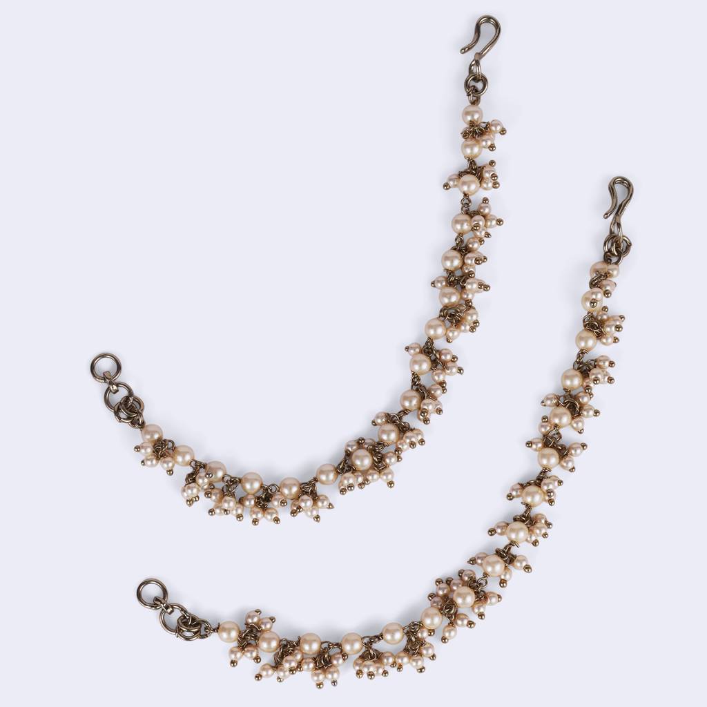Traditional Superb Long Chain Gold Plated Set Of 2 Pearl Guchha Ear-Chain(Kaanchain) For Women : 15KC86