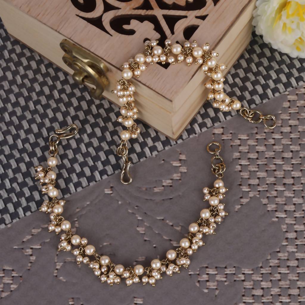 Traditional Stylish 3 String Long Chain Gold Plated Combo Set Of 2 Pearl Ear-Chain(Kaanchain) For Women : 15KC132_15KC86