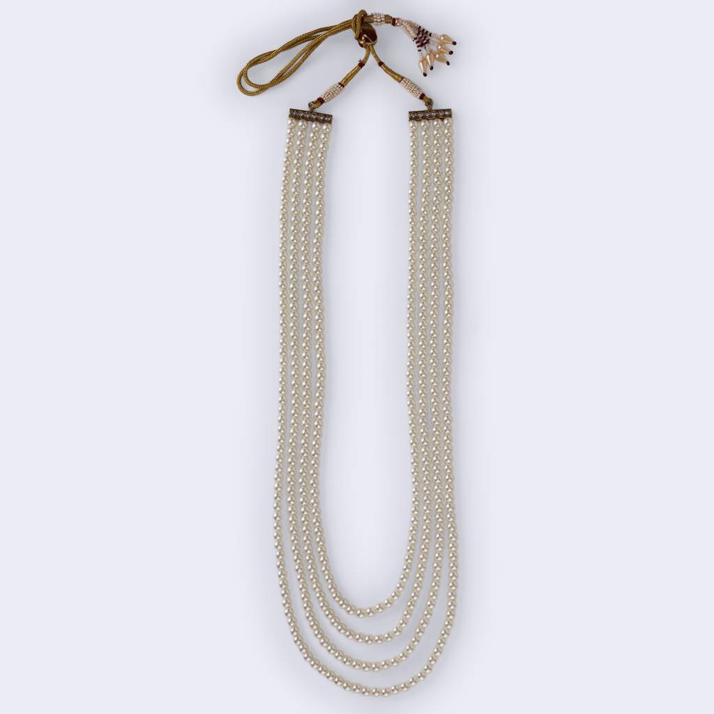 Classic Pearl 4 Layered Gold Plated Moti Mala Necklace : 15ML371-White