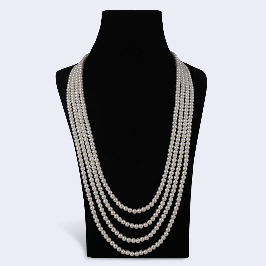 Classic Pearl 4 Layered Gold Plated Moti Mala Necklace : 15ML371-White