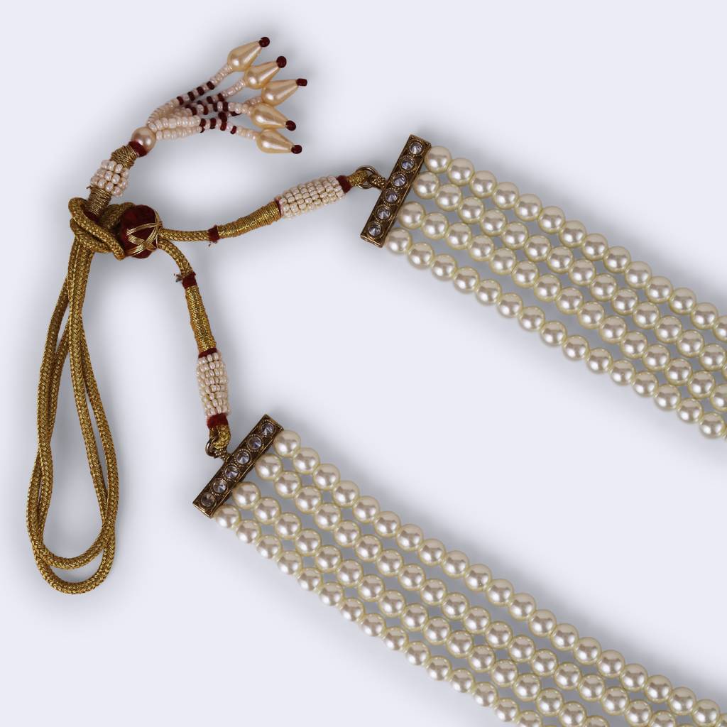 Classic Pearl 4 Layered Gold Plated Moti Mala Necklace : 15ML371-White