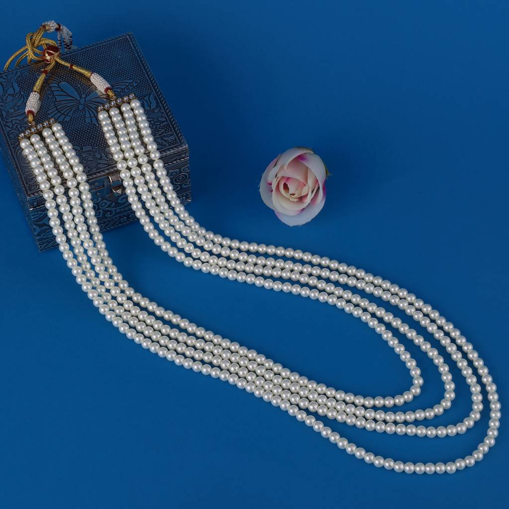 Classic Pearl 4 Layered Gold Plated Moti Mala Necklace : 15ML371-White