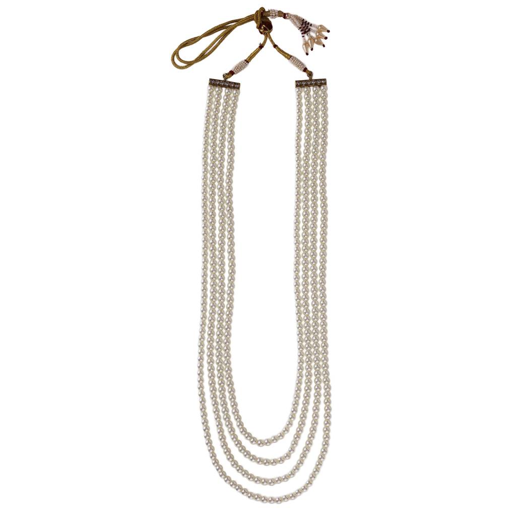 Classic Pearl 4 Layered Gold Plated Moti Mala Necklace : 15ML371-White