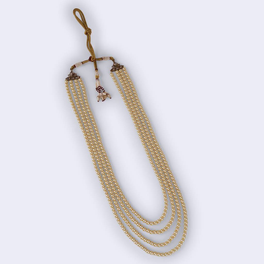 Classic Pearl 4 Layered Gold Plated Moti Mala Necklace : 15ML371-Gold