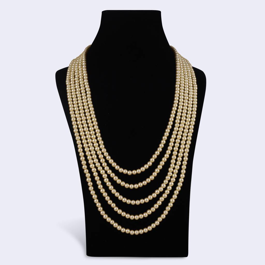 Classic Pearl 4 Layered Gold Plated Moti Mala Necklace : 15ML371-Gold