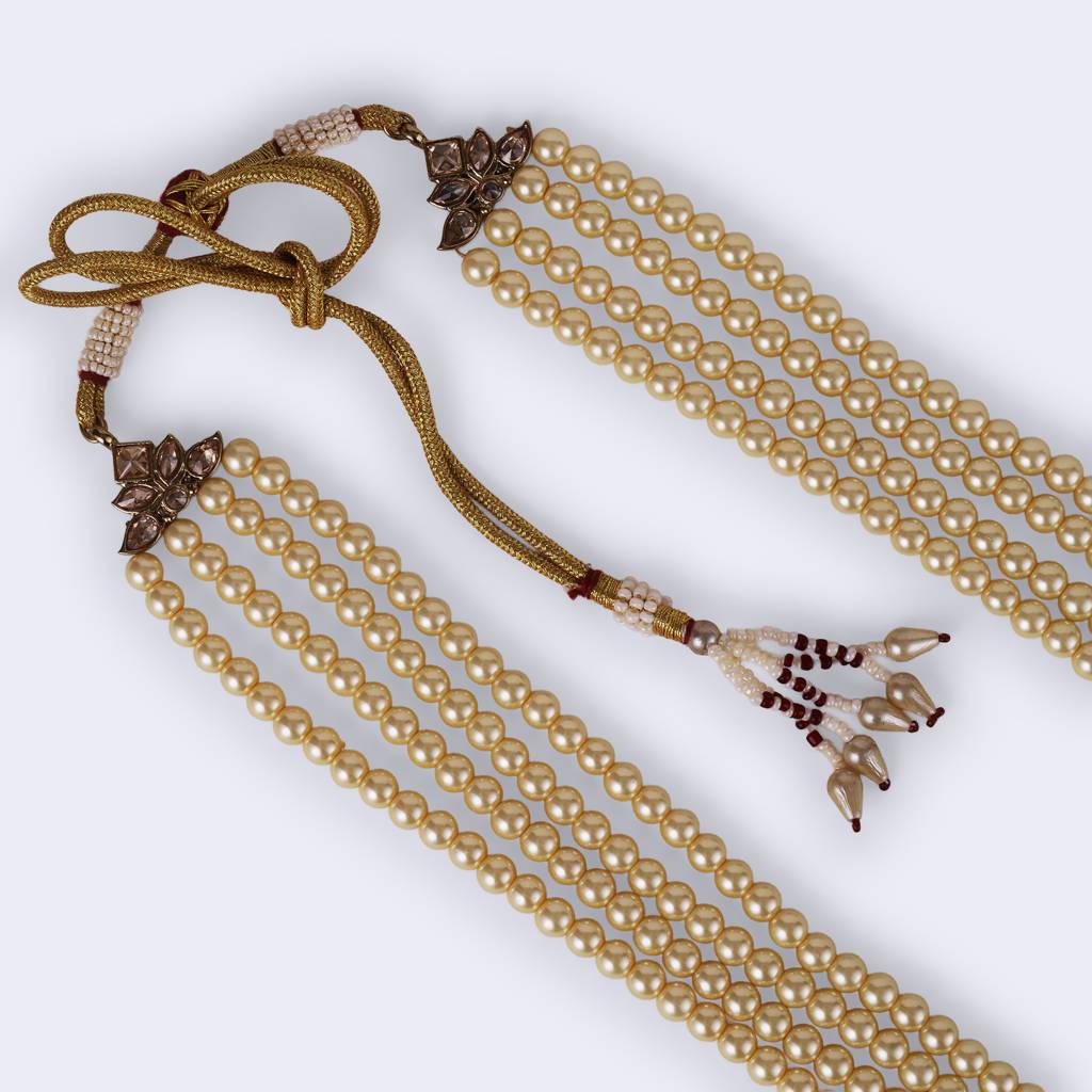 Classic Pearl 4 Layered Gold Plated Moti Mala Necklace : 15ML371-Gold