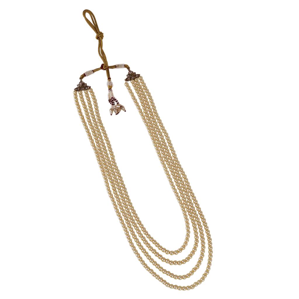 Classic Pearl 4 Layered Gold Plated Moti Mala Necklace : 15ML371-Gold