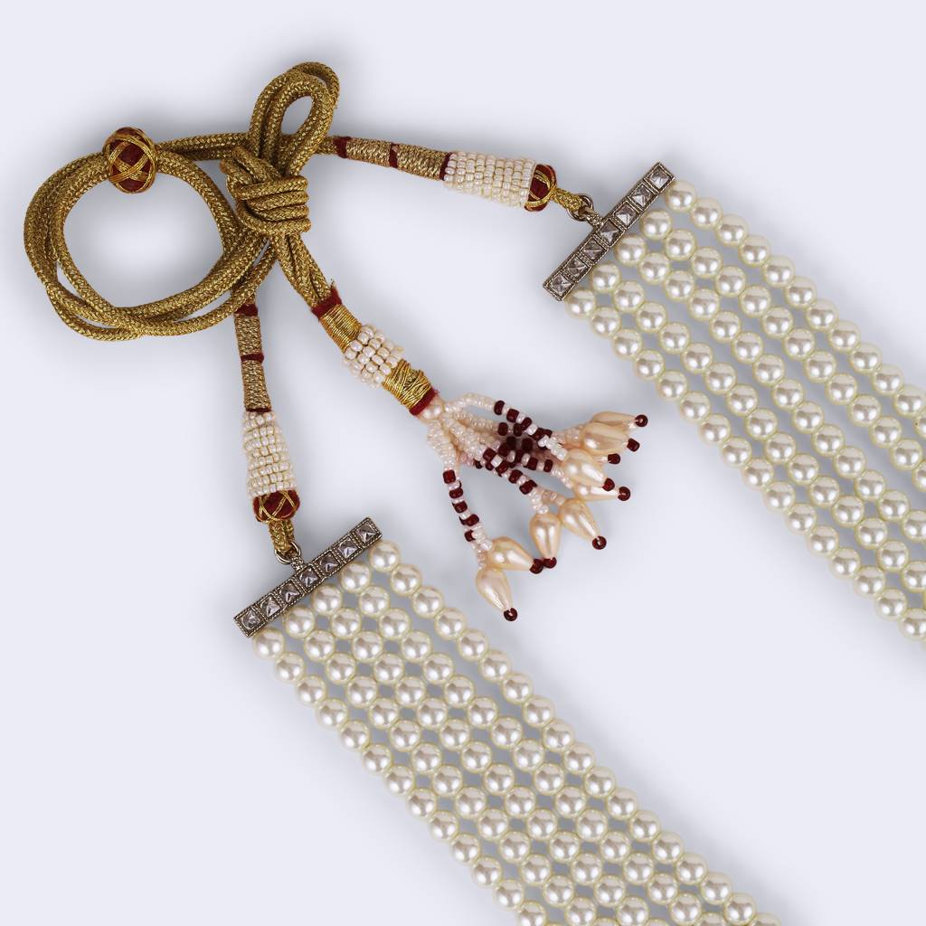 Freshwater Big Pearl 5 Layered Gold Plated Moti Mala Necklace : 15ML373-B-moti