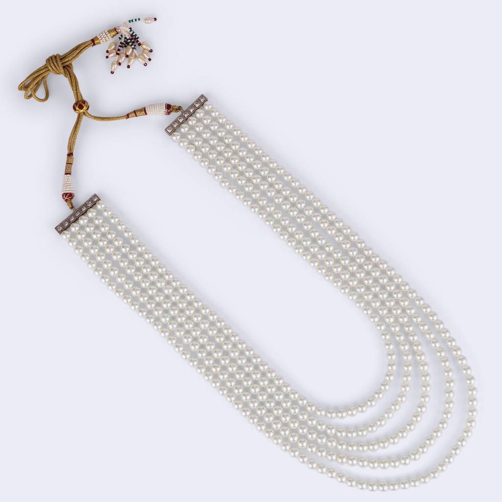 Freshwater Small Pearl 5 Layered Gold Plated Moti Mala Necklace : 15ML373-S-moti