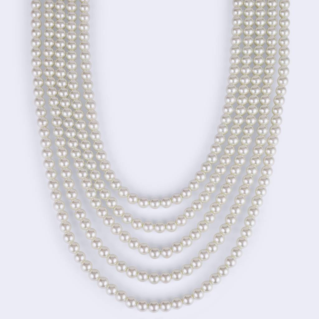 Freshwater Small Pearl 5 Layered Gold Plated Moti Mala Necklace : 15ML373-S-moti