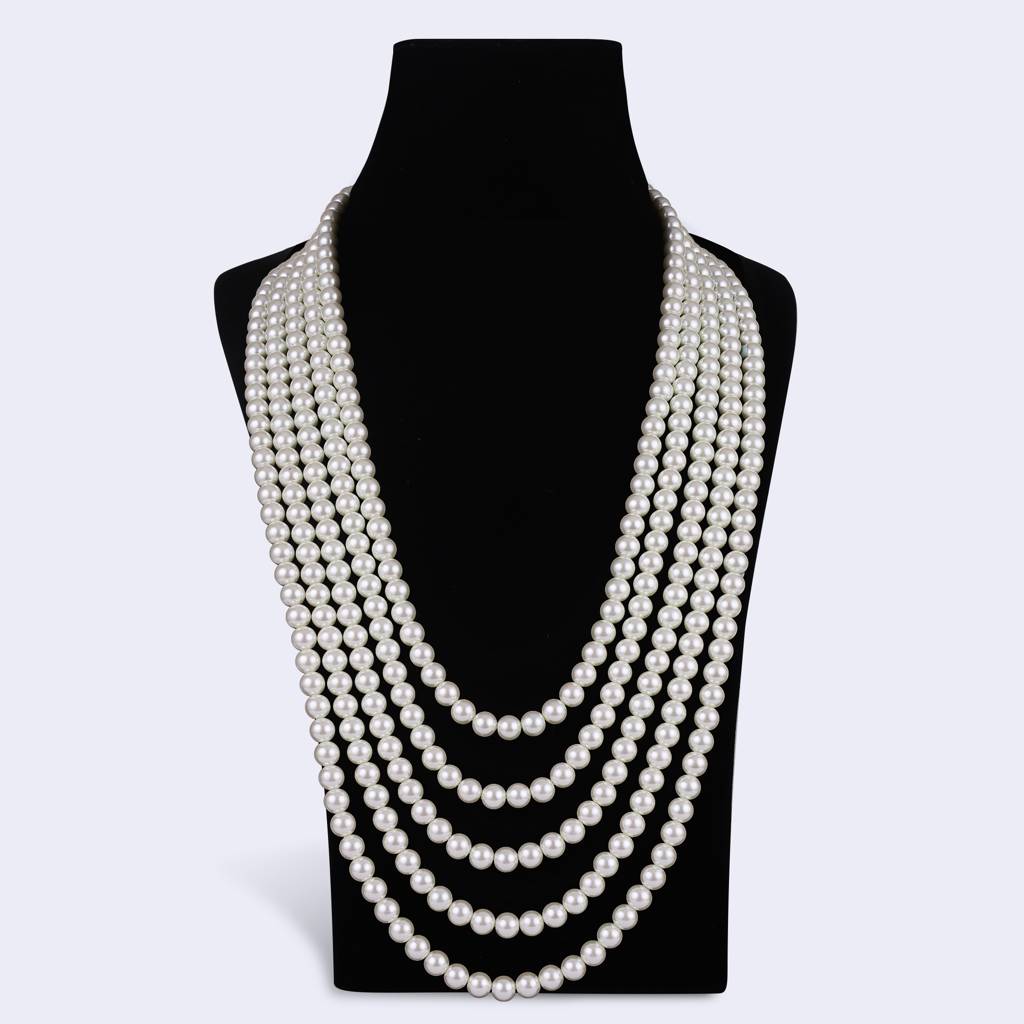 Freshwater Small Pearl 5 Layered Gold Plated Moti Mala Necklace : 15ML373-S-moti