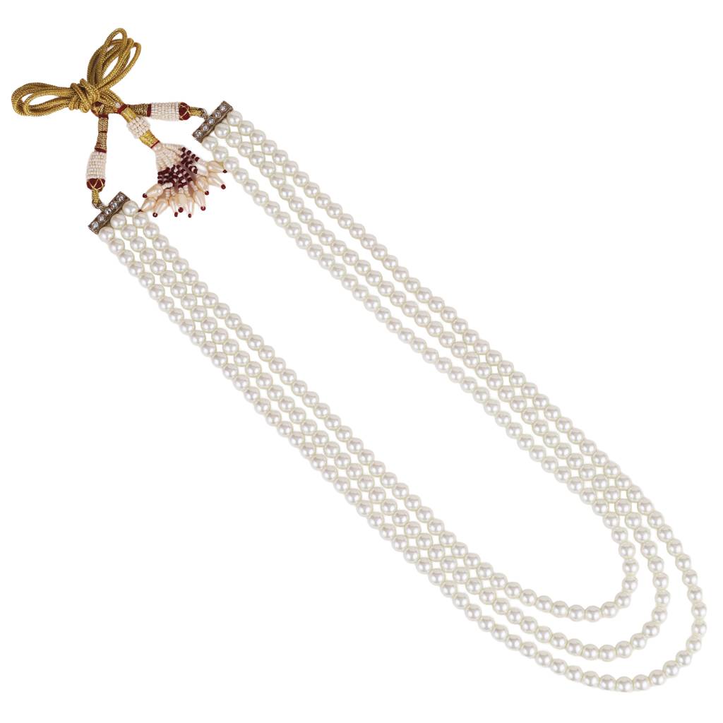 Royal Pearl 3 Layered Gold Plated Moti Mala Necklace : 15ML376