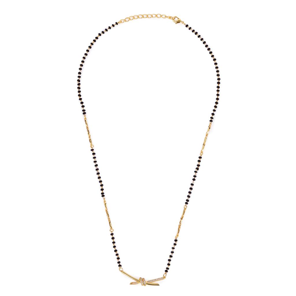 Traditional Splendid Flower Design Gold Plated Combo Set Of 2 Black Beaded Adjustable Chain Mangalsutra For  : 15MS102_15MS105