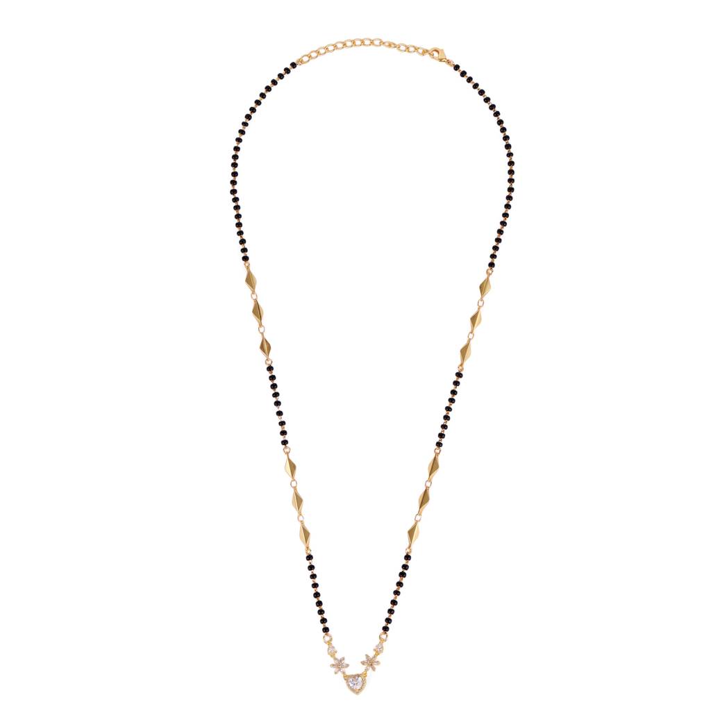 Traditional Modern Flower And Heart Shape Gold Plated Black Beaded Adjustable Chain Mangalsutra For Women : 15MS104