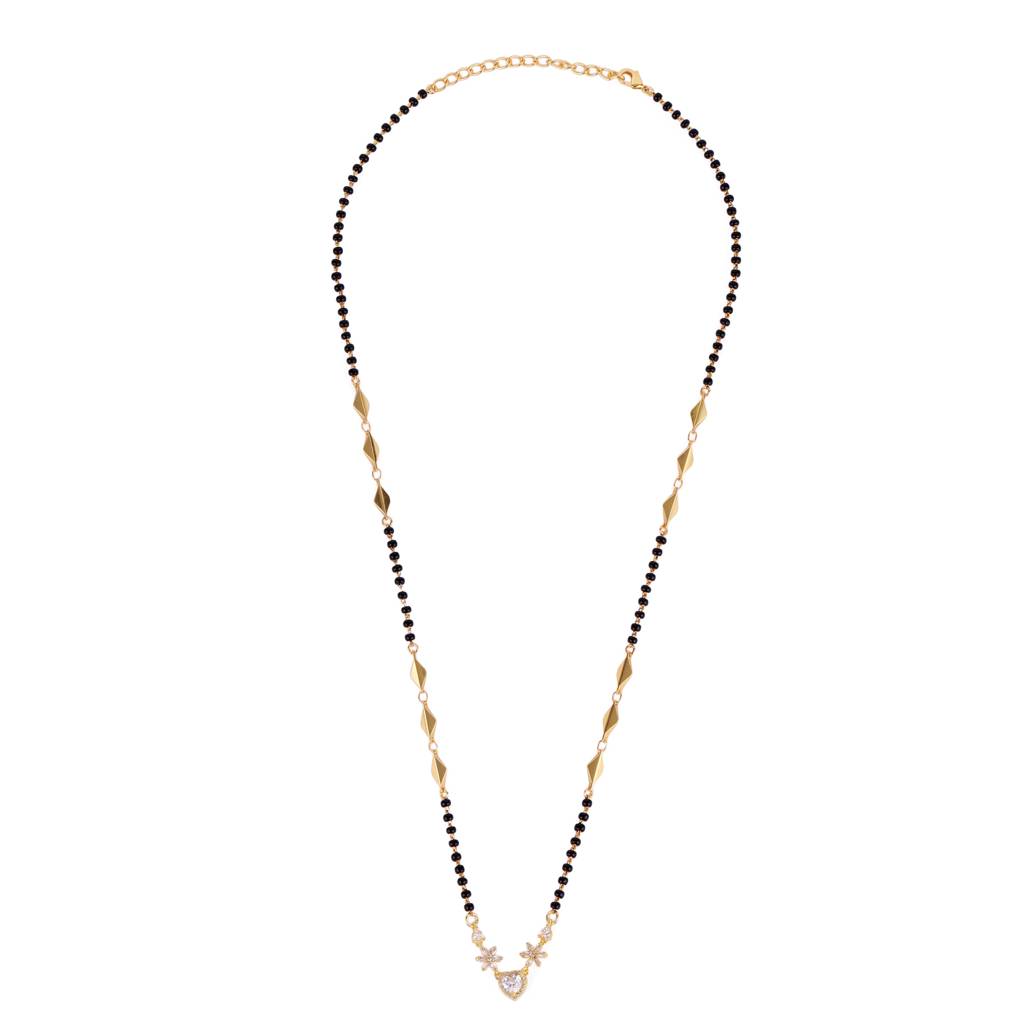 Traditional Modern Flower And Heart Shape Gold Plated Black Beaded Adjustable Chain Mangalsutra For Women : 15MS104