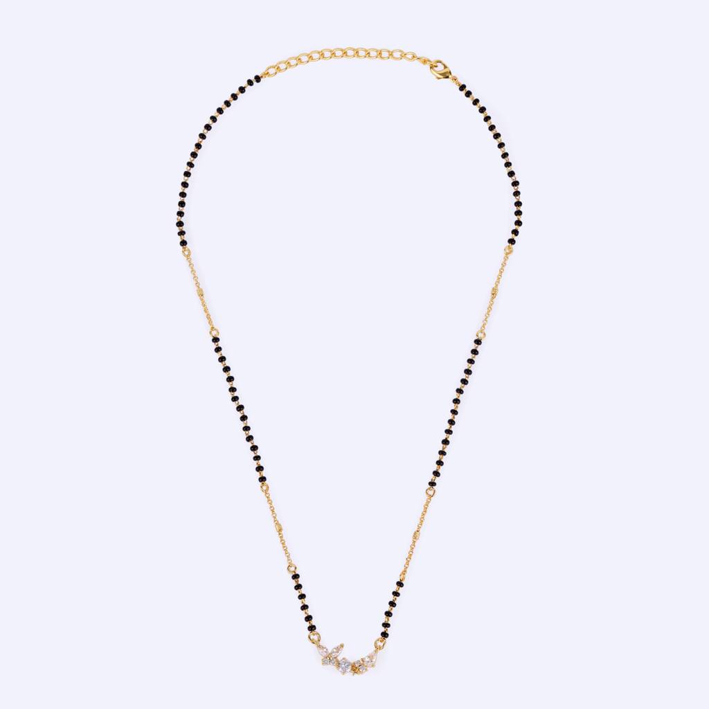 Traditional Splendid Flower Design Gold Plated Black Beaded Adjustable Chain Mangalsutra For Women : 15MS105