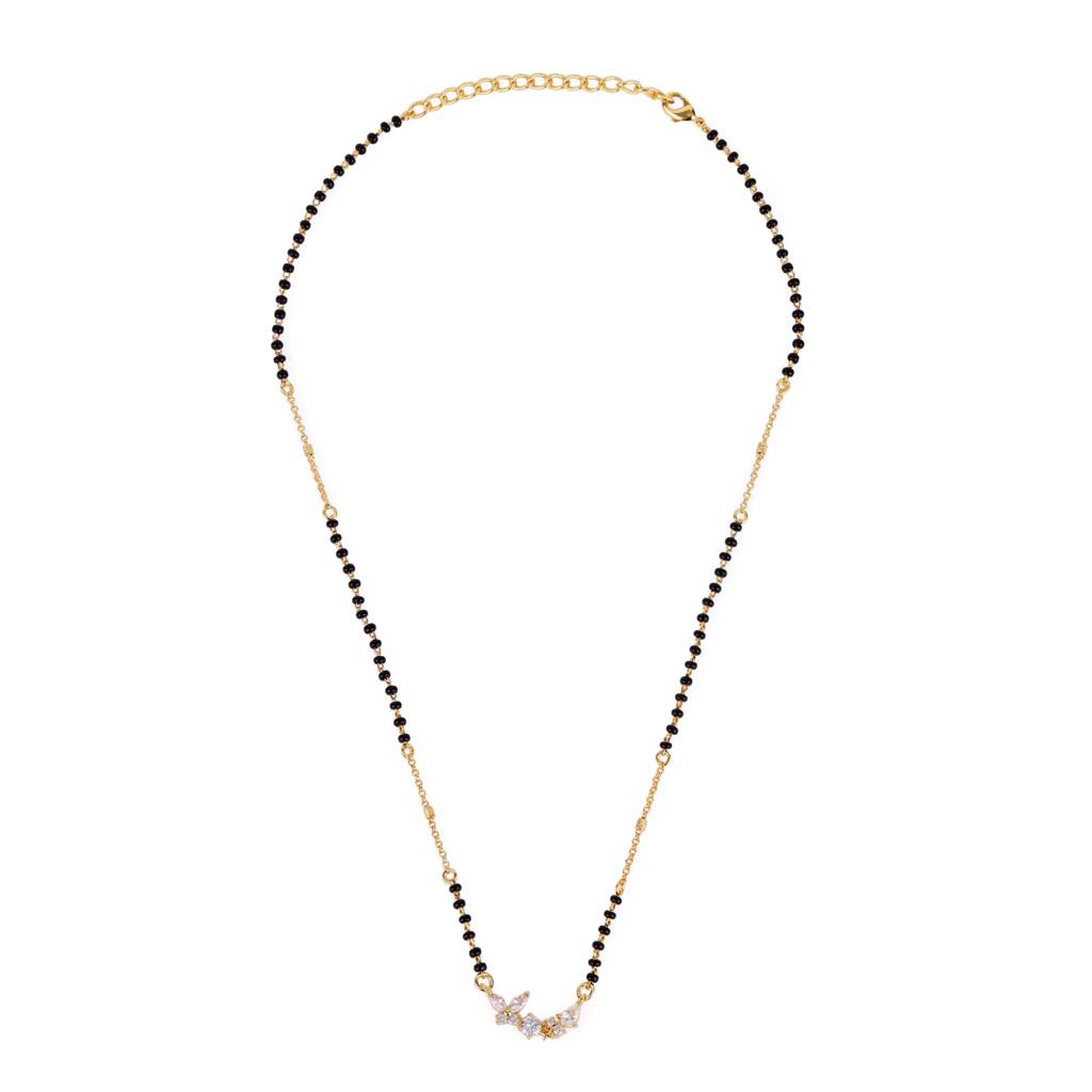 Traditional Splendid Flower Design Gold Plated Black Beaded Adjustable Chain Mangalsutra For Women : 15MS105
