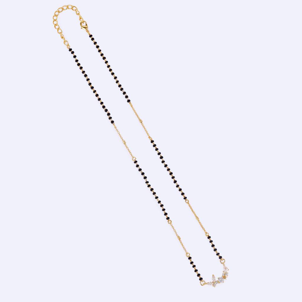 Traditional Splendid Flower Design Gold Plated Black Beaded Adjustable Chain Mangalsutra For Women : 15MS105