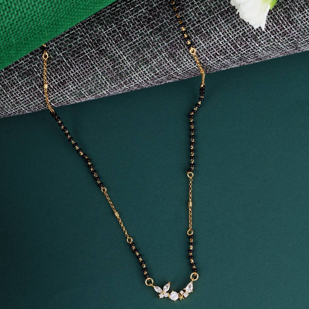 Traditional Splendid Flower Design Gold Plated Combo Set Of 2 Black Beaded Adjustable Chain Mangalsutra For  : 15MS102_15MS105