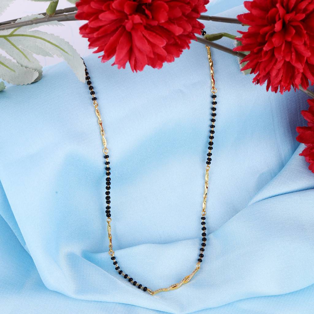 Traditional Modern Cz Studded Oval Shape Gold Plated Combo Set Of 2 Black Beaded Adjustable Chain Mangalsutr : 15MS110_15MS112