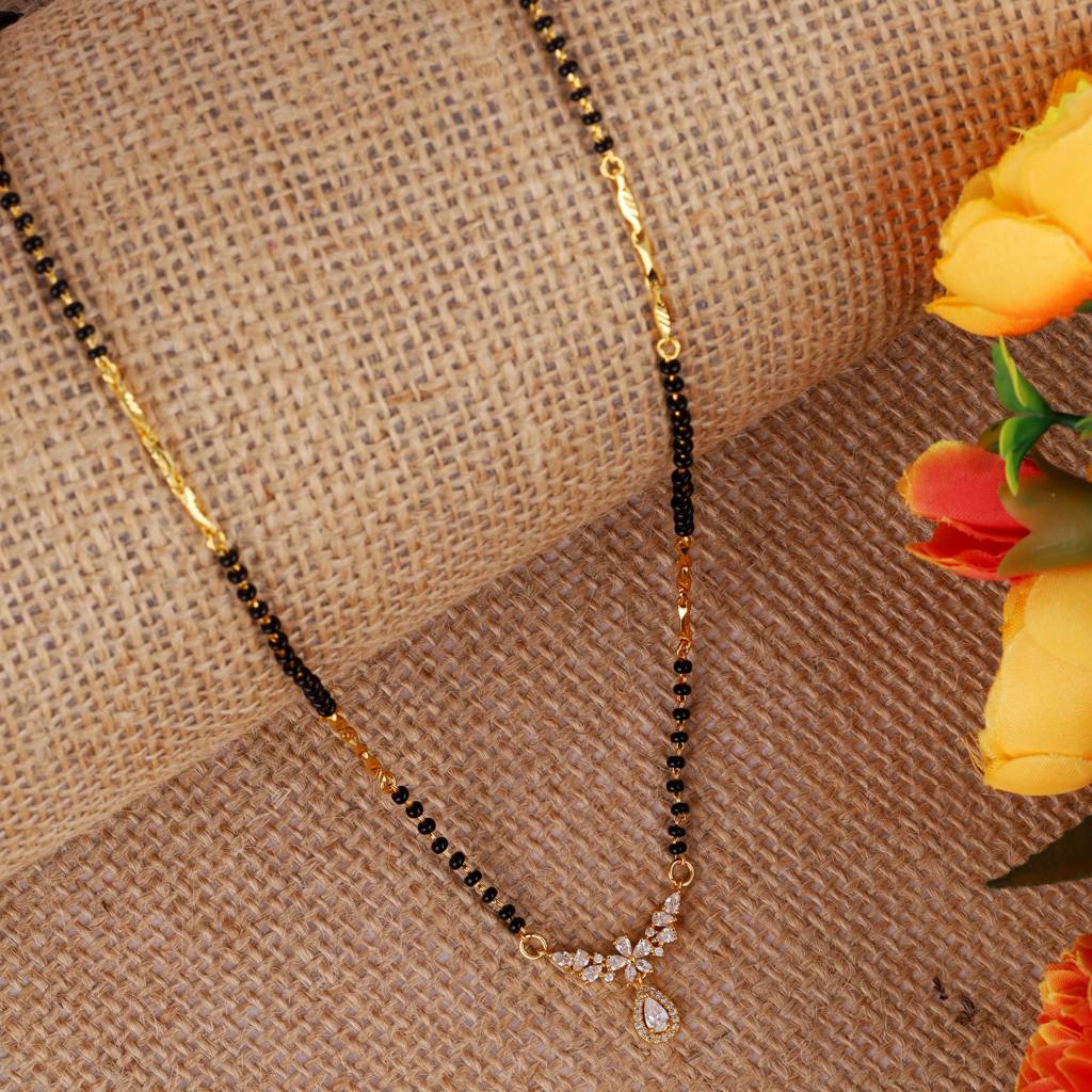 Traditional Graceful Oval And Flower Design Gold Plated Combo Set Of 2 Black Beaded Adjustable Chain Mangals : 15MS111_15MS112