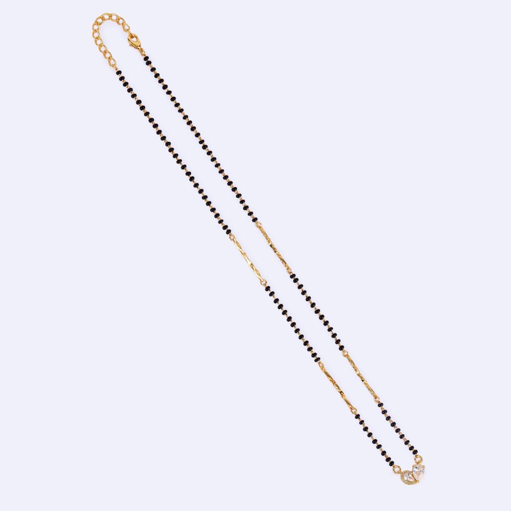 Traditional Modern Cz Studded Oval Shape Gold Plated Black Beaded Adjustable Chain Mangalsutra For Women : 15MS112