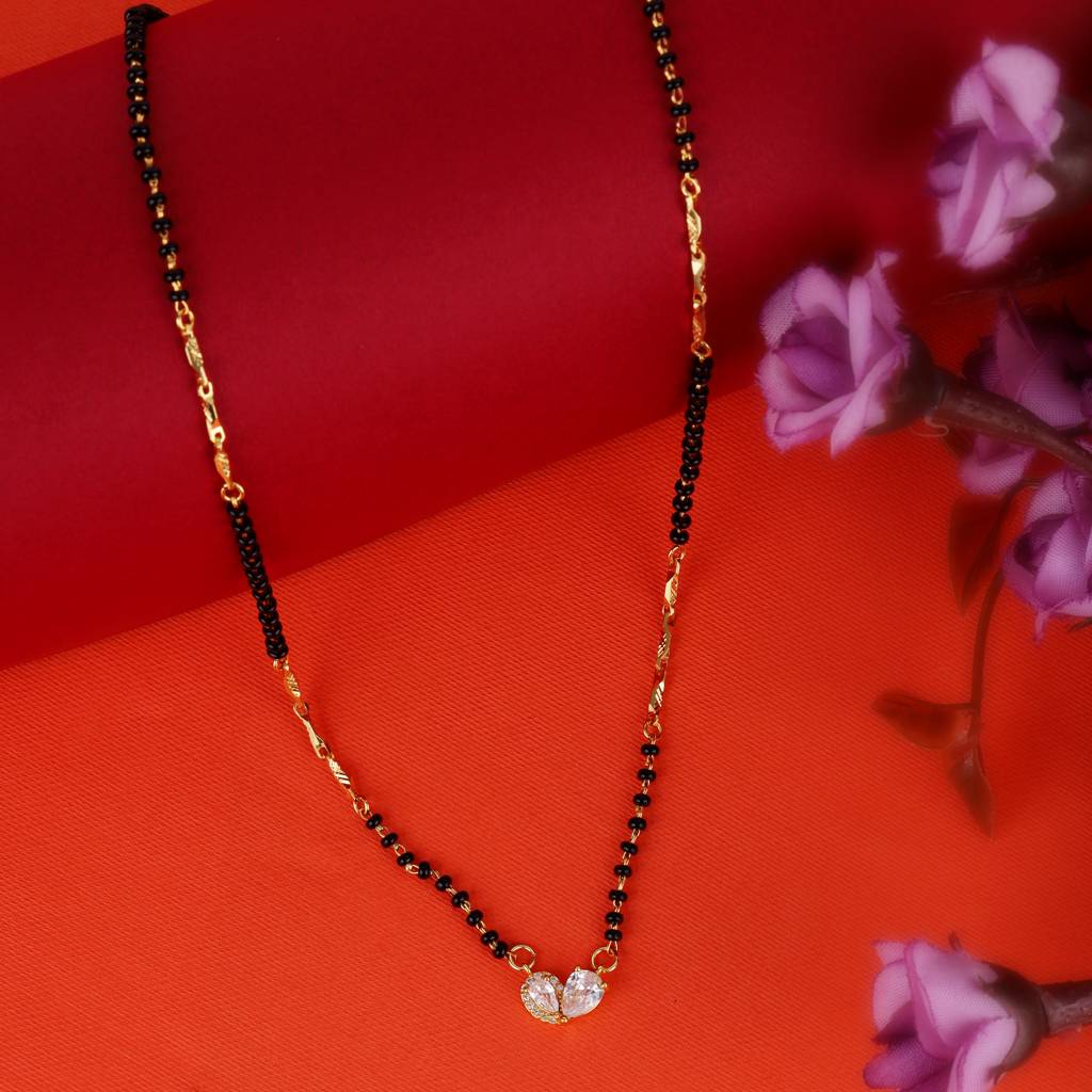 Traditional Graceful Oval And Flower Design Gold Plated Combo Set Of 2 Black Beaded Adjustable Chain Mangals : 15MS111_15MS112