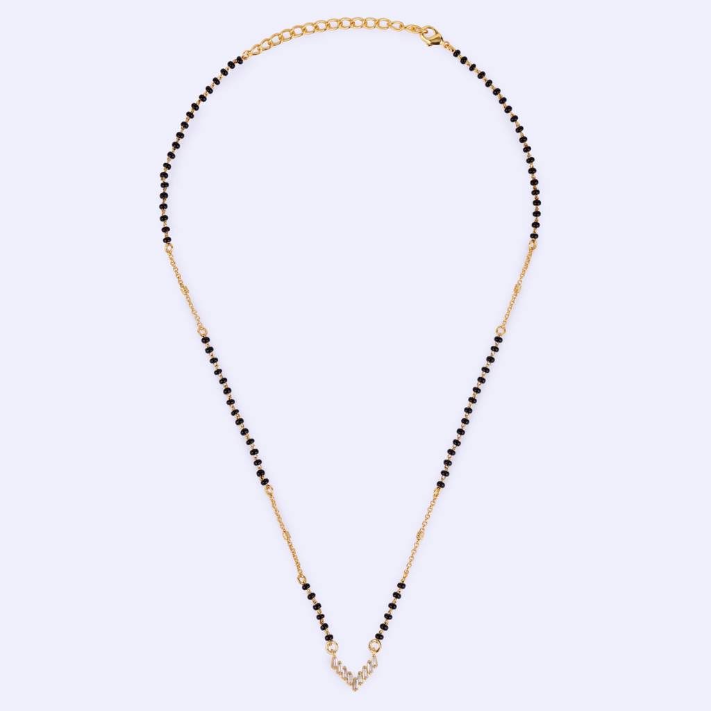 Traditional Splendid "V" Shape Gold Plated Black Beaded Adjustable Chain Mangalsutra For Women : 15MS113