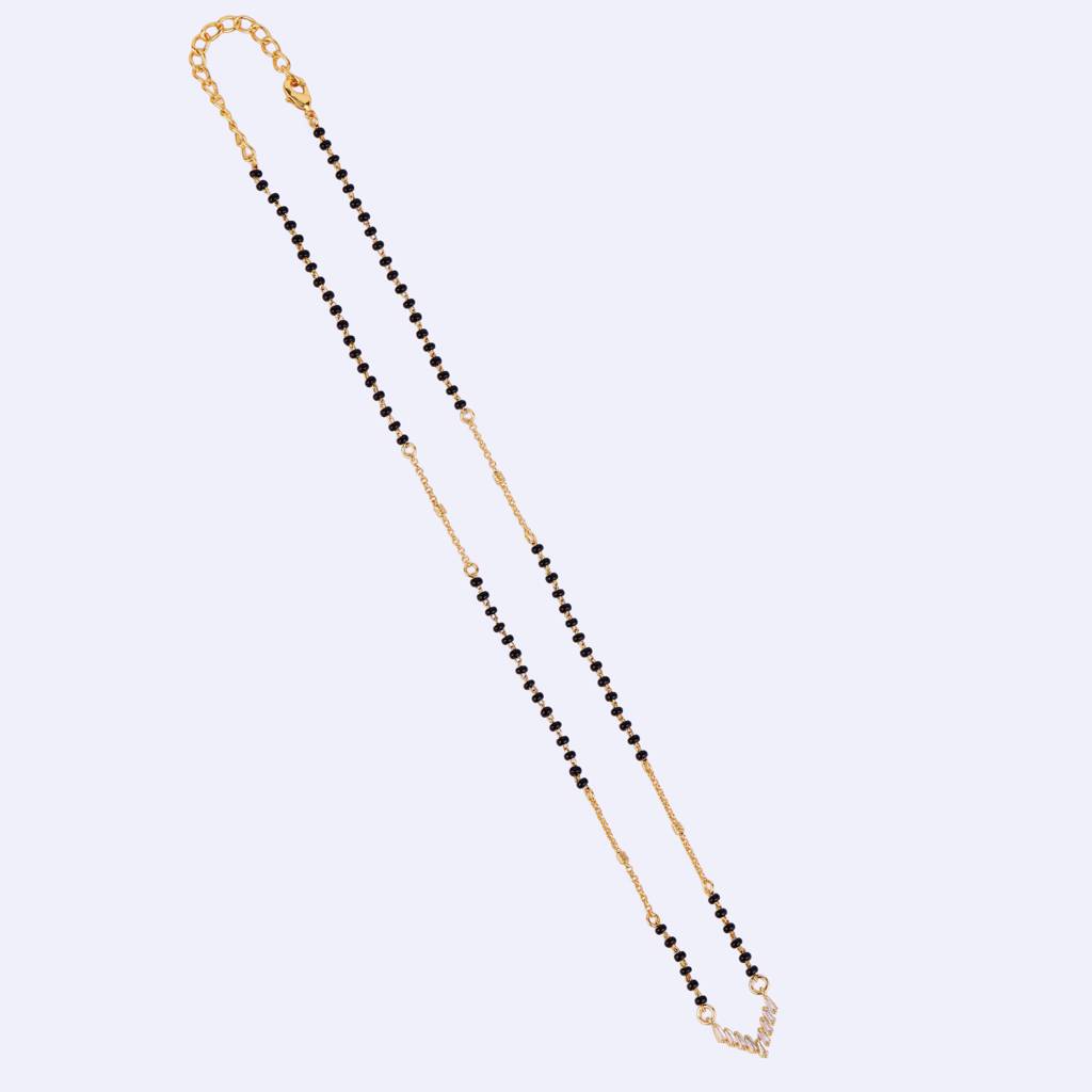 Traditional Splendid "V" Shape Gold Plated Black Beaded Adjustable Chain Mangalsutra For Women : 15MS113