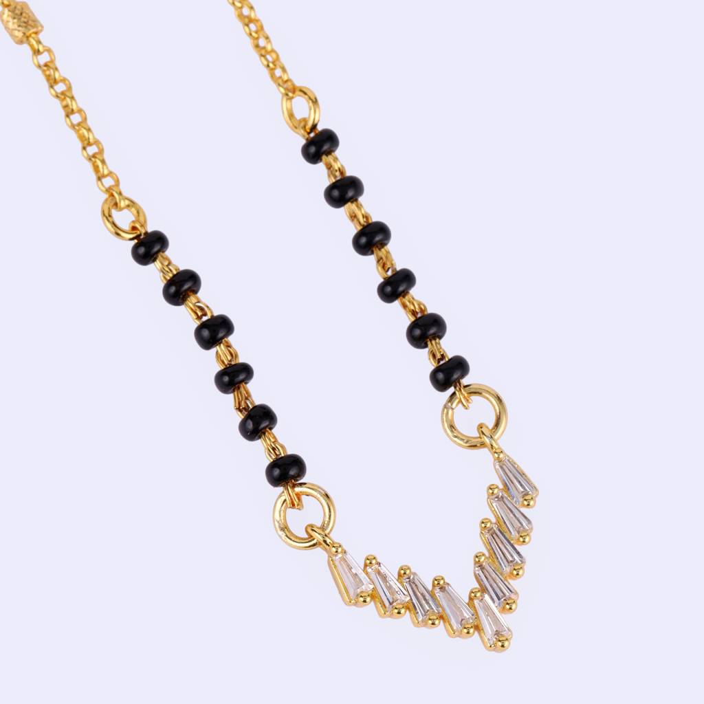 Traditional Splendid "V" Shape Gold Plated Black Beaded Adjustable Chain Mangalsutra For Women : 15MS113