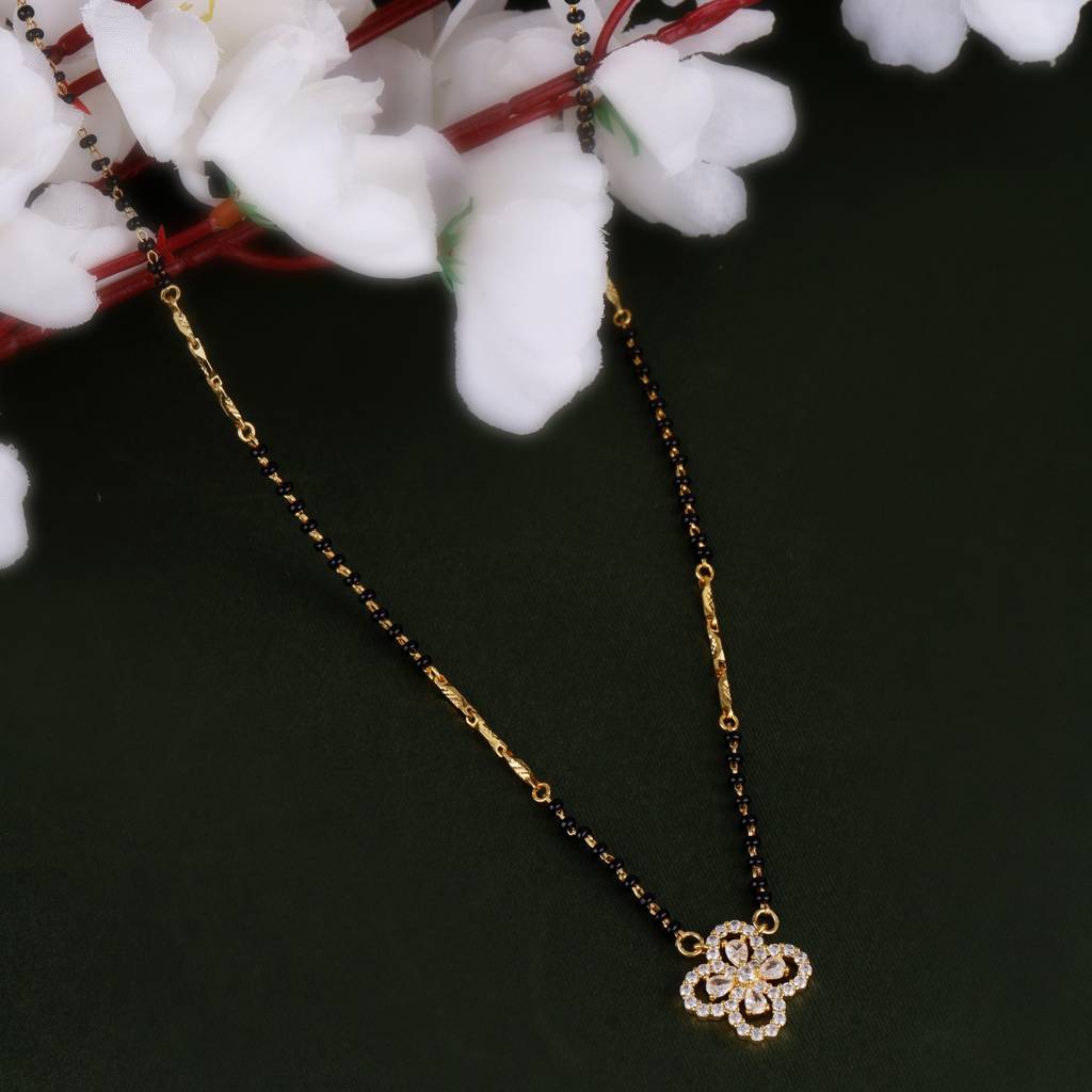 Traditional Youthful Flower Design Gold Plated Combo Set Of 2 Black Beaded Adjustable Chain Mangalsutra For  : 15MS114_15MS115