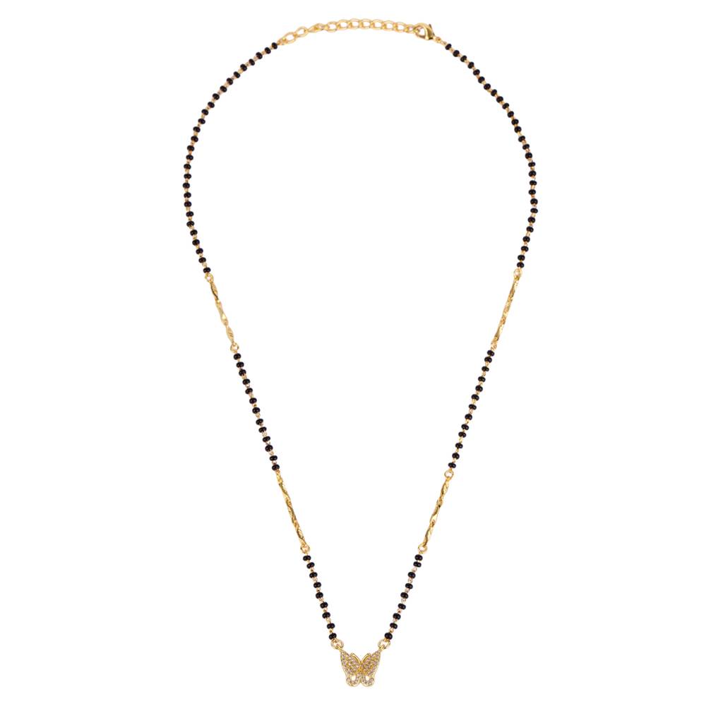 Traditional Modish Butterfly Design Gold Plated Black Beaded Adjustable Chain Mangalsutra For Women : 15MS116