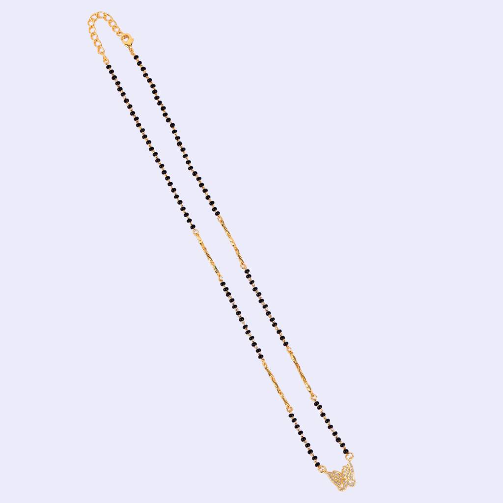 Traditional Modish Butterfly Design Gold Plated Black Beaded Adjustable Chain Mangalsutra For Women : 15MS116