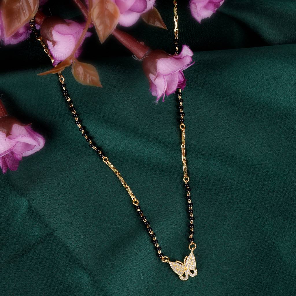 Traditional Modish Butterfly Design Gold Plated Combo Set Of 2 Black Beaded Adjustable Chain Mangalsutra For : 15MS120_15MS116