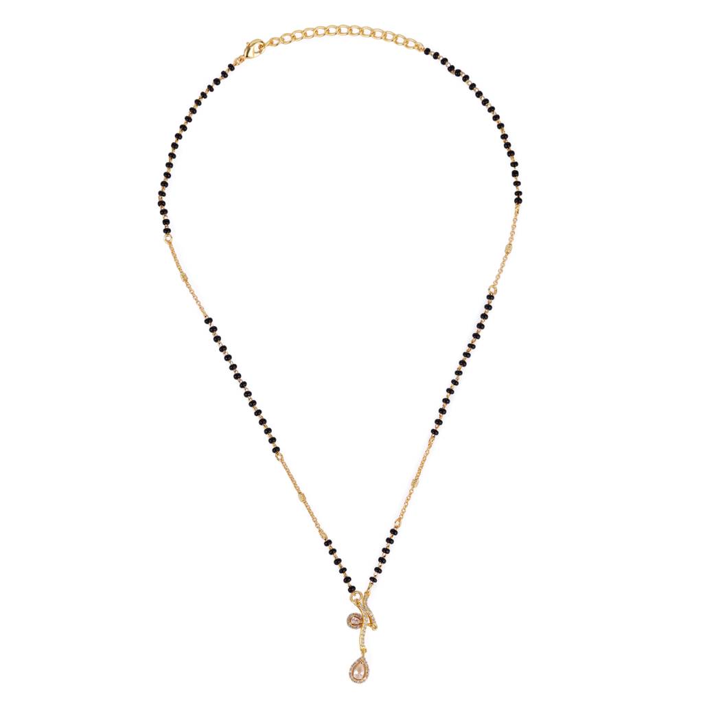 Traditional Modish Butterfly Design Gold Plated Combo Set Of 2 Black Beaded Adjustable Chain Mangalsutra For : 15MS120_15MS116