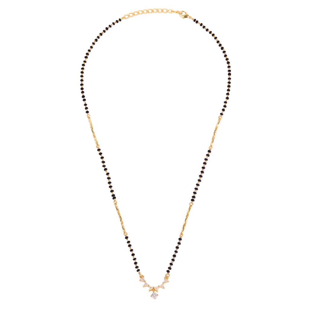 Traditional Beautiful Round And Triangle Shape Gold Plated Combo Set Of 2 Black Beaded Adjustable Chain Mang : 15MS116_15MS122