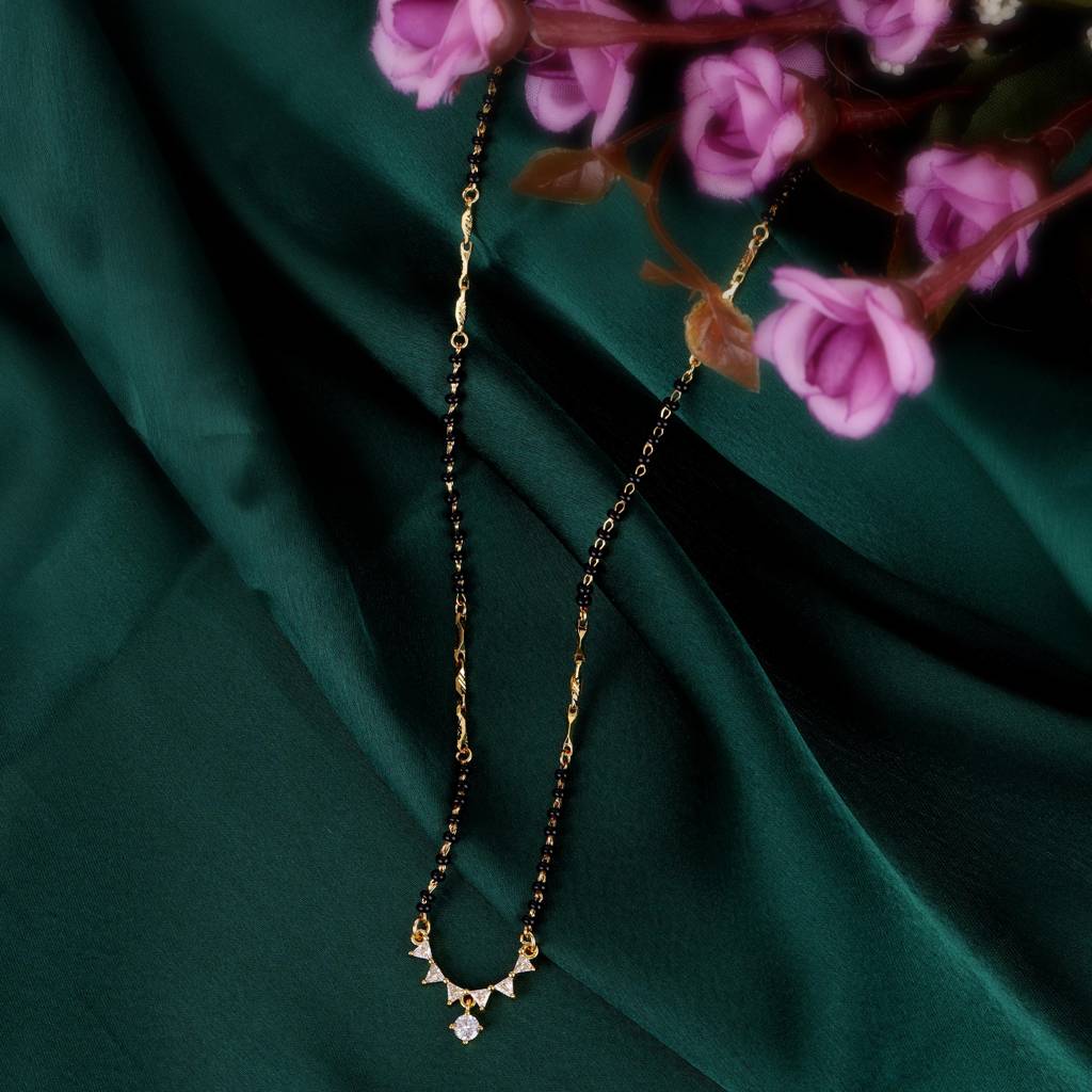 Traditional Beautiful Round And Triangle Shape Gold Plated Combo Set Of 2 Black Beaded Adjustable Chain Mang : 15MS116_15MS122