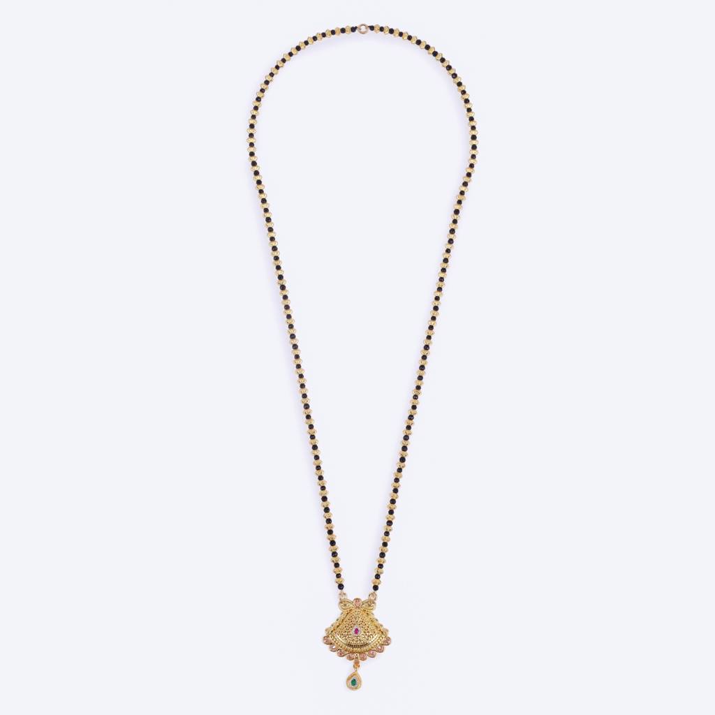 Traditional Oval Golden Balls Gold Plated Long Bead Chain Mangalsutra For Women : 15MS125