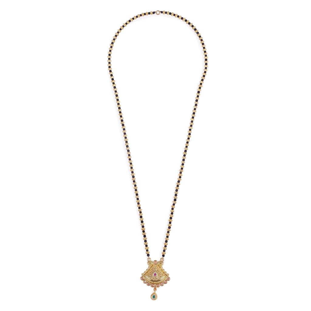 Traditional Oval Golden Balls Gold Plated Long Bead Chain Mangalsutra For Women : 15MS125