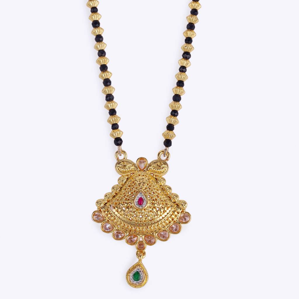 Traditional Oval Golden Balls Gold Plated Long Bead Chain Mangalsutra For Women : 15MS125