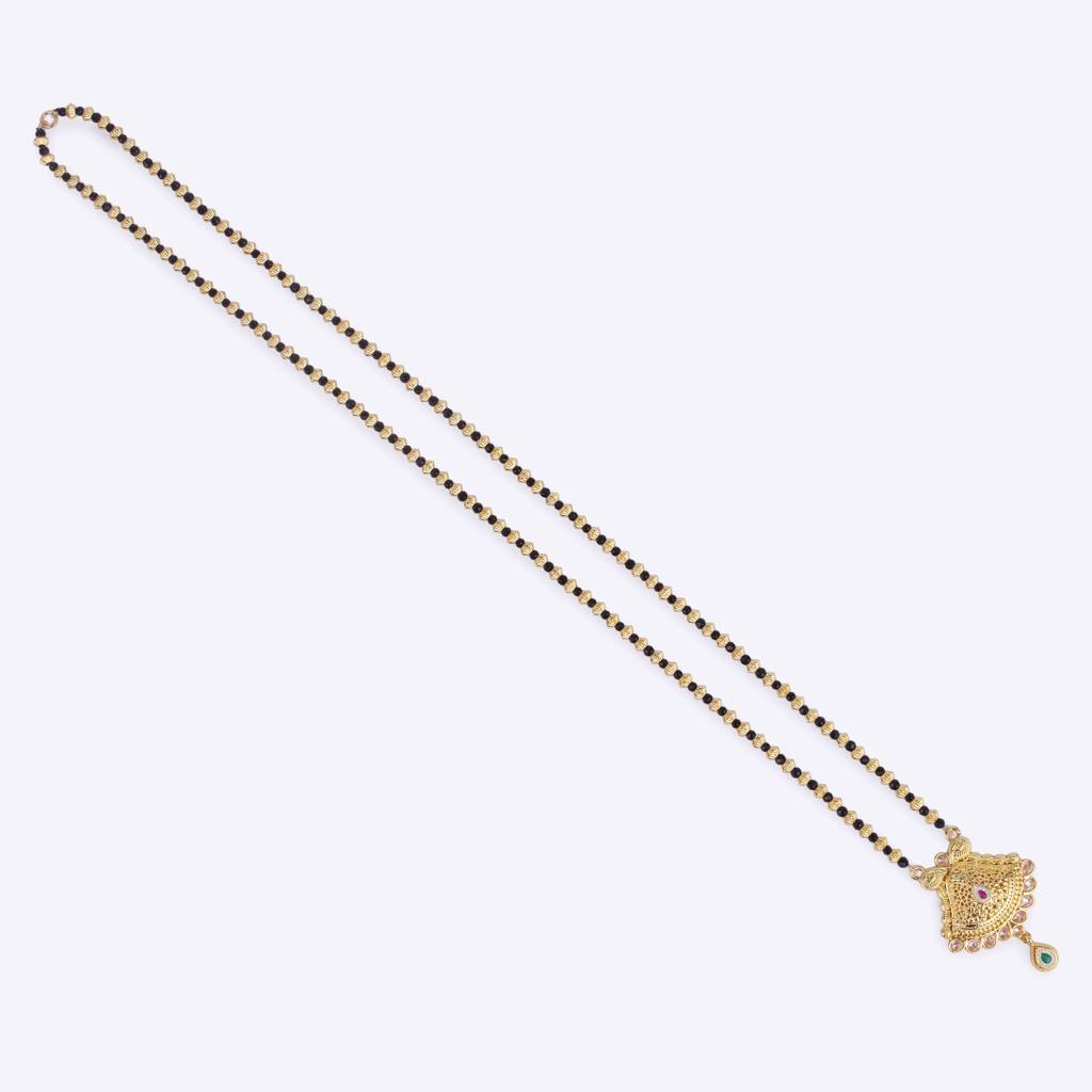 Traditional Oval Golden Balls Gold Plated Long Bead Chain Mangalsutra For Women : 15MS125